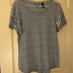 Gray shirt with rhinestone sleeve